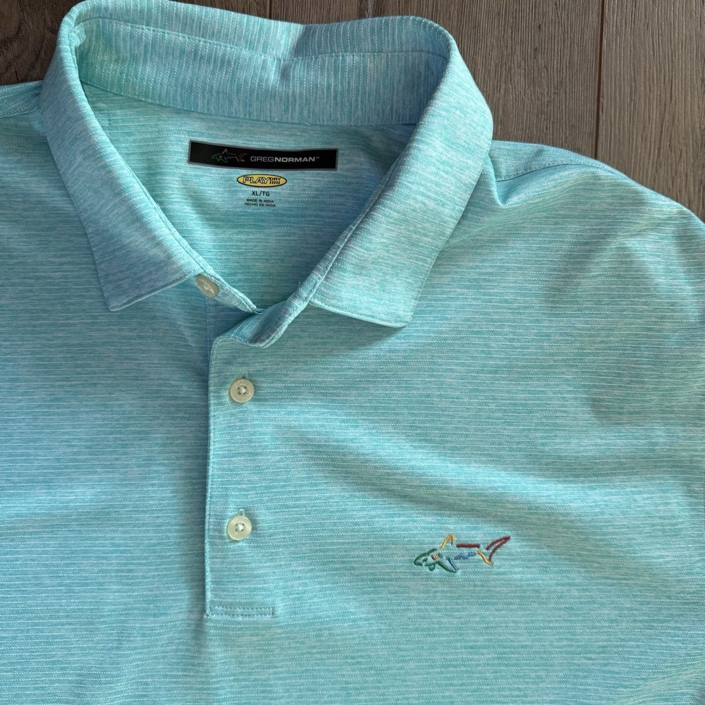 XL Greg Norman PlayDry Polo Shirt Mens Blue Green Teal Golf Short Sleeve Shark